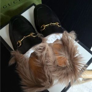 Gucci Princetown Shearling Fur Mule Black EU 38